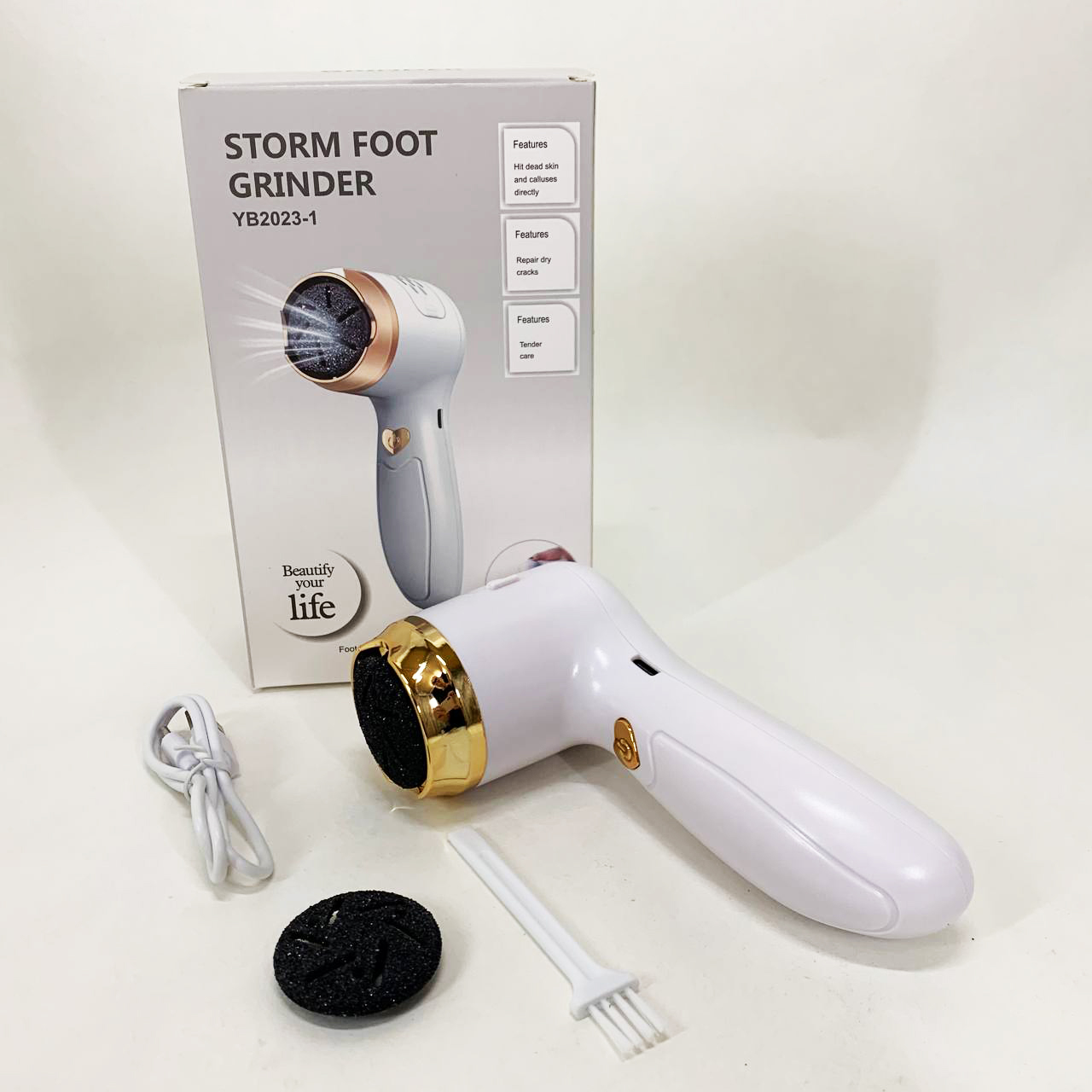 Пемза аккумуляторная для удаления грубой кожи стоп Foot Grinder Y2023 для пяток с usb-кабелем