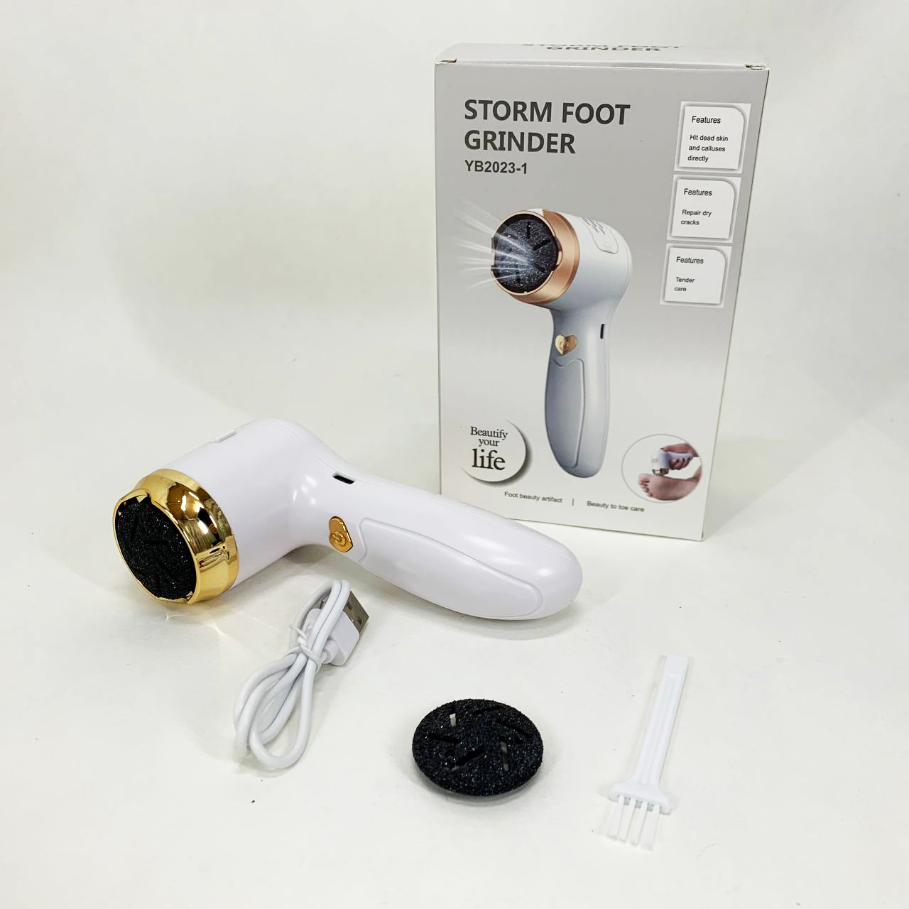 Пемза аккумуляторная для удаления грубой кожи стоп Foot Grinder Y2023 для пяток с usb-кабелем