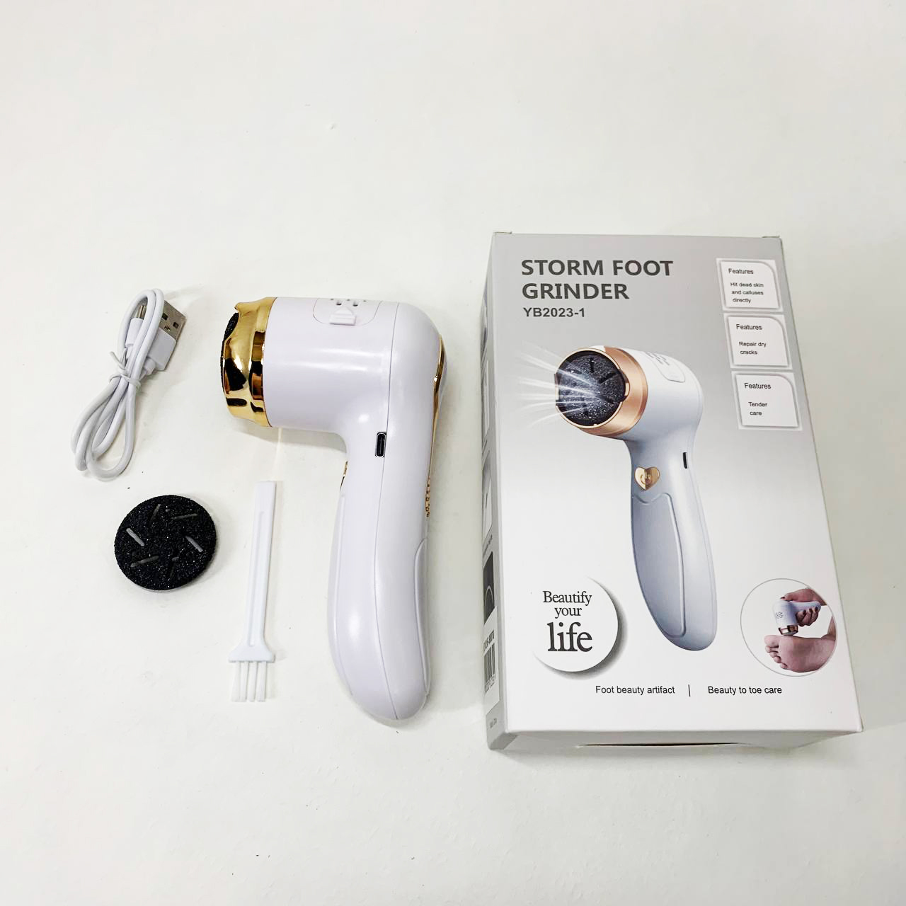 Пемза аккумуляторная для удаления грубой кожи стоп Foot Grinder Y2023 для пяток с usb-кабелем