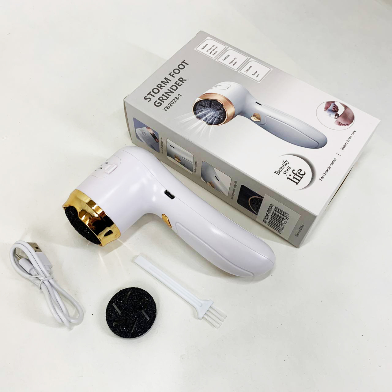 Пемза аккумуляторная для удаления грубой кожи стоп Foot Grinder Y2023 для пяток с usb-кабелем