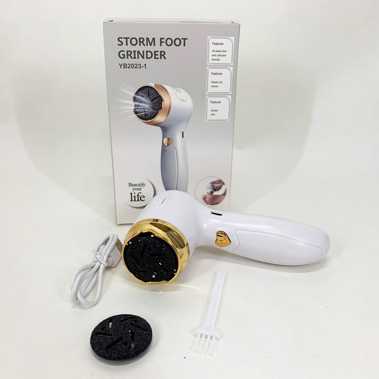 Пемза аккумуляторная для удаления грубой кожи стоп Foot Grinder Y2023 для пяток с usb-кабелем
