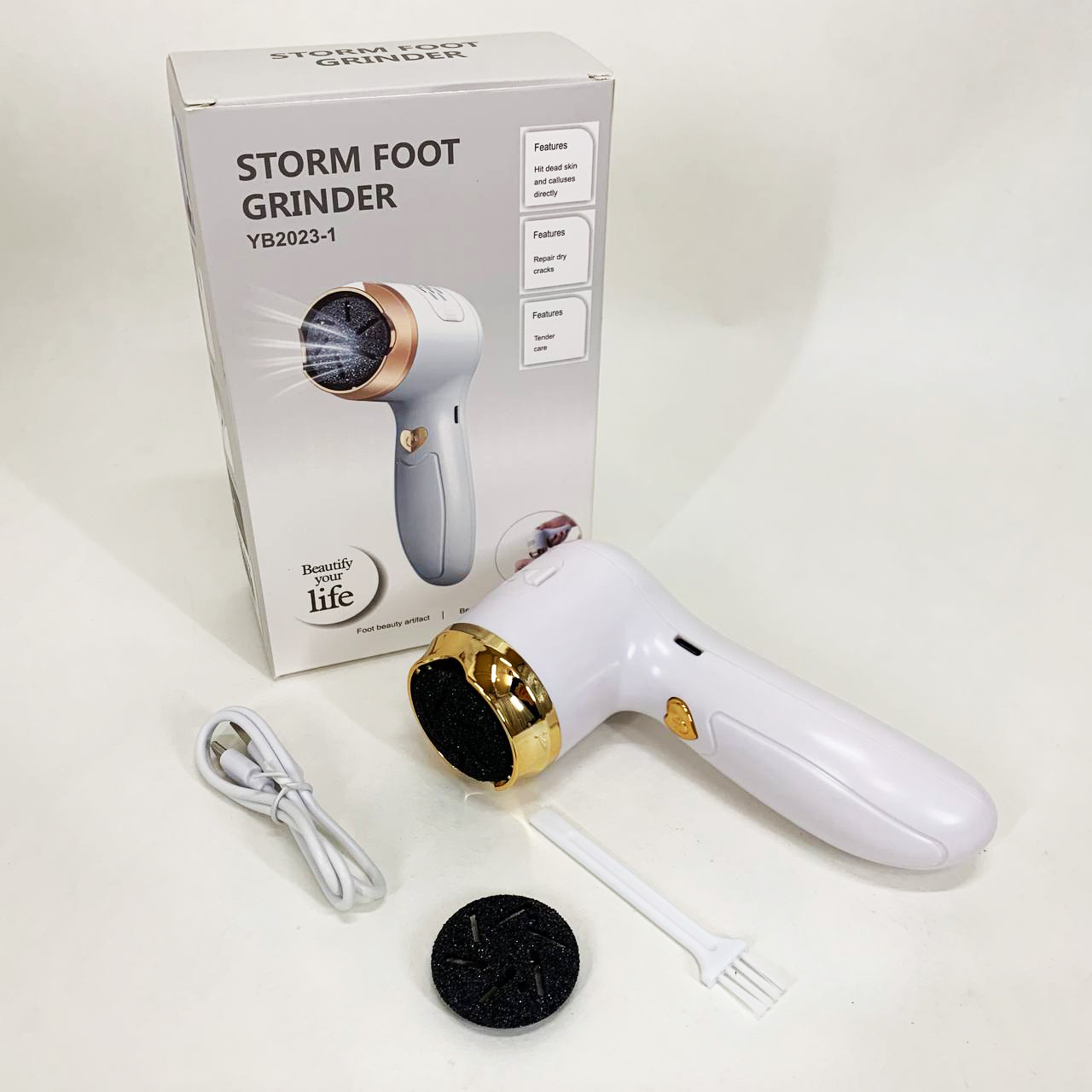 Пемза аккумуляторная для удаления грубой кожи стоп Foot Grinder Y2023 для пяток с usb-кабелем