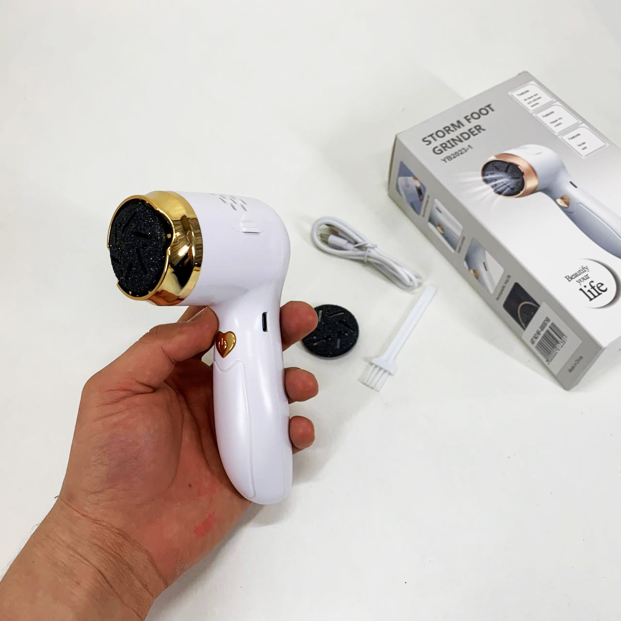 Пемза аккумуляторная для удаления грубой кожи стоп Foot Grinder Y2023 для пяток с usb-кабелем