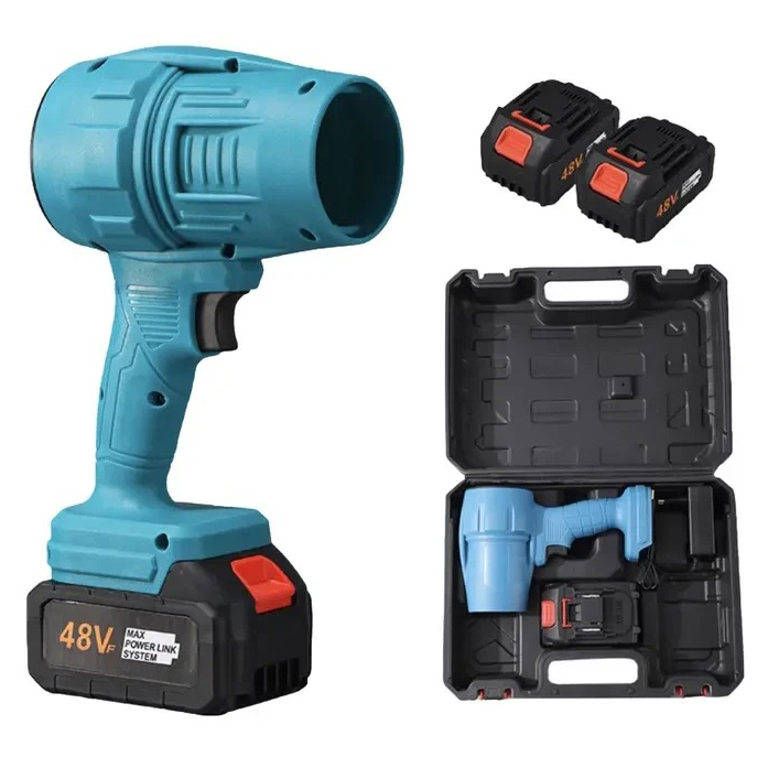 Аккумуляторная турбовоздуходувка 48В, 2×6Ач, бесщеточная, Jet Fan до 200 миль/ч, кейс, для листьев, снега и пыли