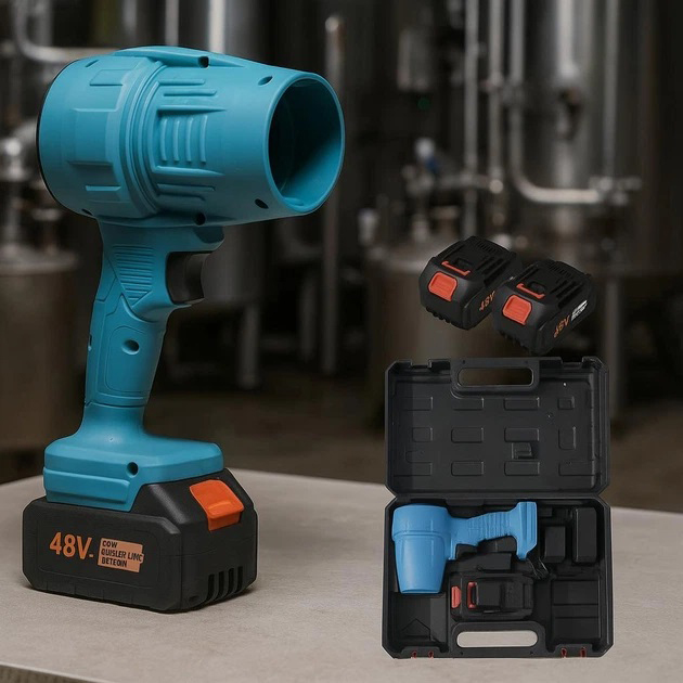 Аккумуляторная турбовоздуходувка 48В, 2×6Ач, бесщеточная, Jet Fan до 200 миль/ч, кейс, для листьев, снега и пыли