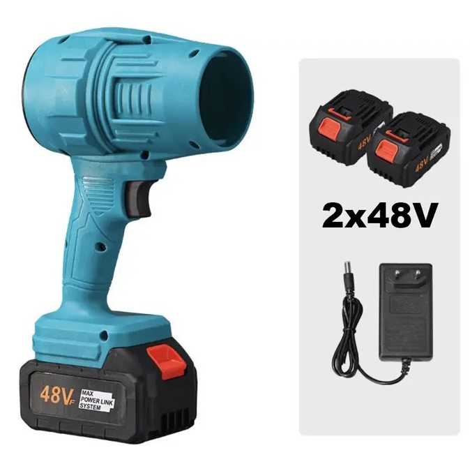 Аккумуляторная турбовоздуходувка 48В, 2×6Ач, бесщеточная, Jet Fan до 200 миль/ч, кейс, для листьев, снега и пыли