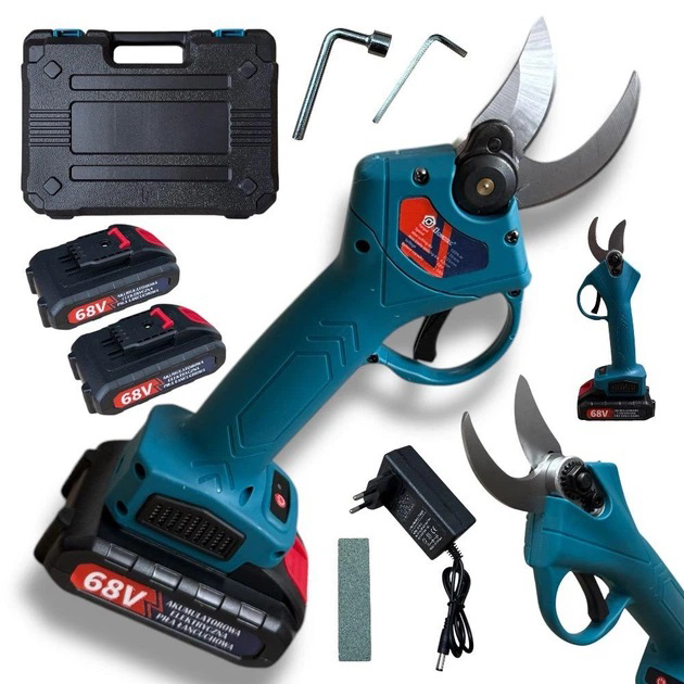 Секатор ручной аккумуляторный садовый 2,5 на 2 АКБ 68v в кейсе Domotec