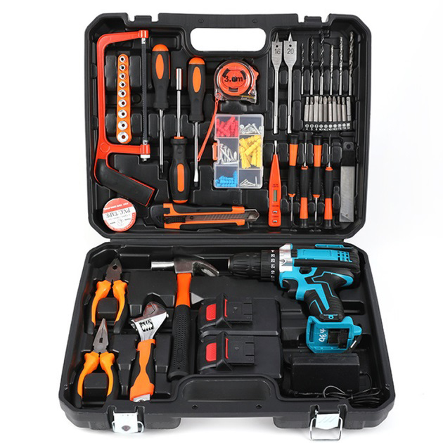 Аккумуляторный шуруповерт с набором инструментов + 2 аккумулятора, ударный шуруповёрт + кейс