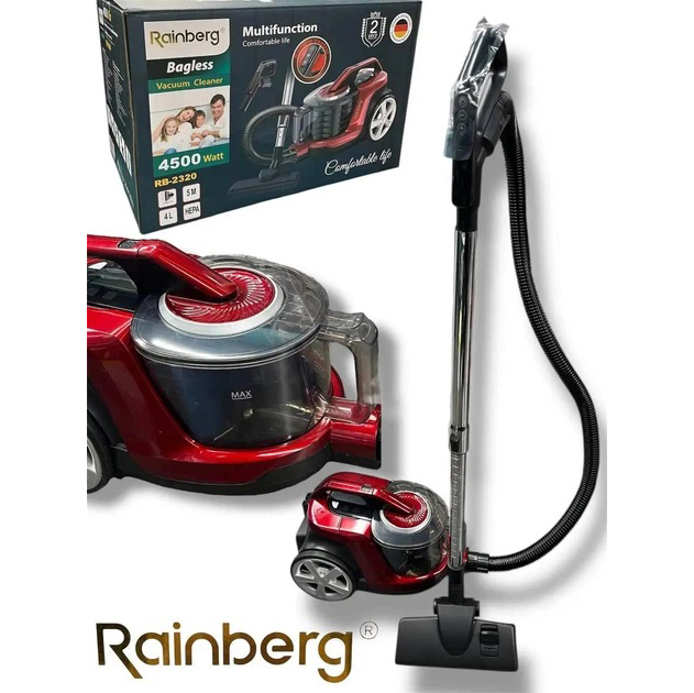 Пылесос безмешковый Rainberg RB-2320 Контейнерный пылесос 4500Вт с НЕРА-фильтром Мощный циклонный