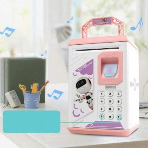 Копилка-сейф ROBOT BODYGUARD с кодовым замком отпечатком пальца и купюроприемником. Цвет: розовый