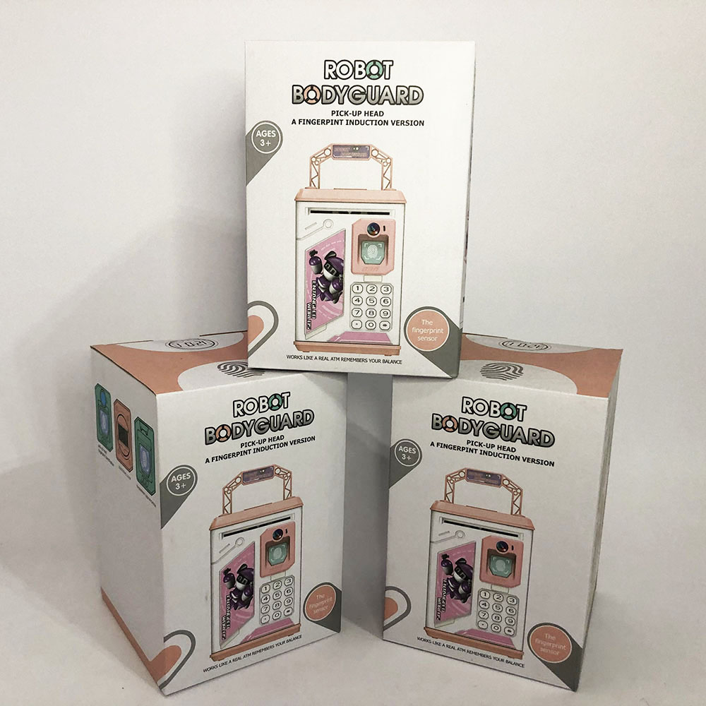 Копилка-сейф ROBOT BODYGUARD с кодовым замком отпечатком пальца и купюроприемником. Цвет: розовый