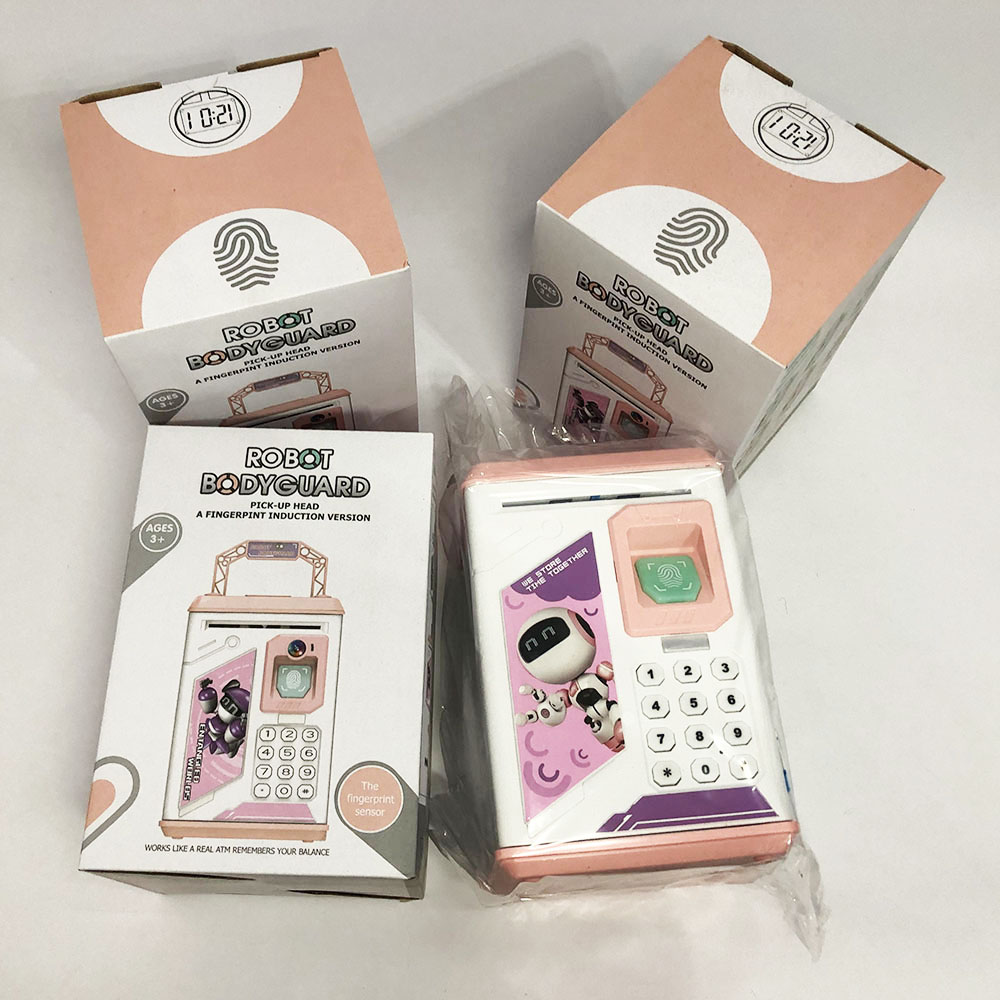 Копилка-сейф ROBOT BODYGUARD с кодовым замком отпечатком пальца и купюроприемником. Цвет: розовый