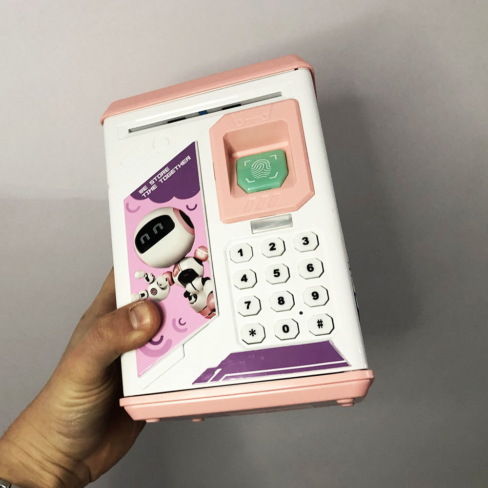Копилка-сейф ROBOT BODYGUARD с кодовым замком отпечатком пальца и купюроприемником. Цвет: розовый