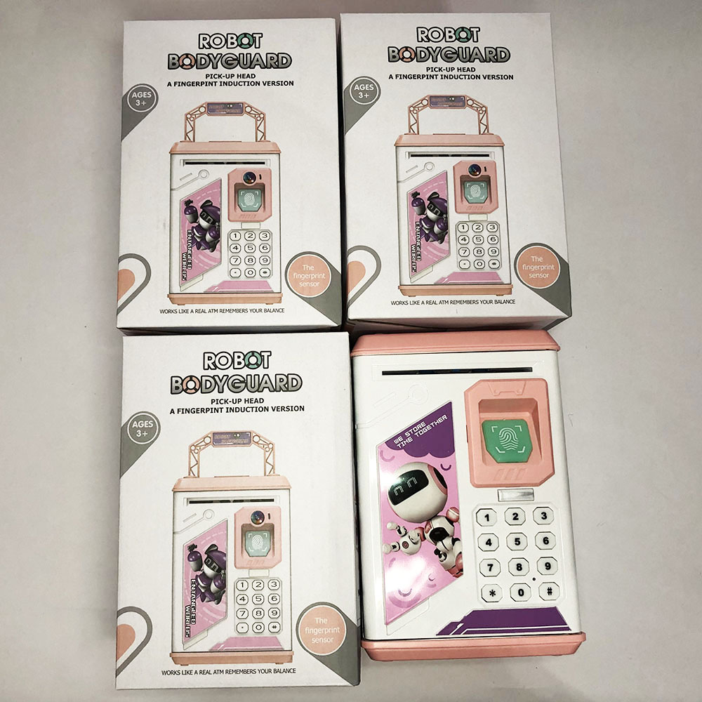Копилка-сейф ROBOT BODYGUARD с кодовым замком отпечатком пальца и купюроприемником. Цвет: розовый