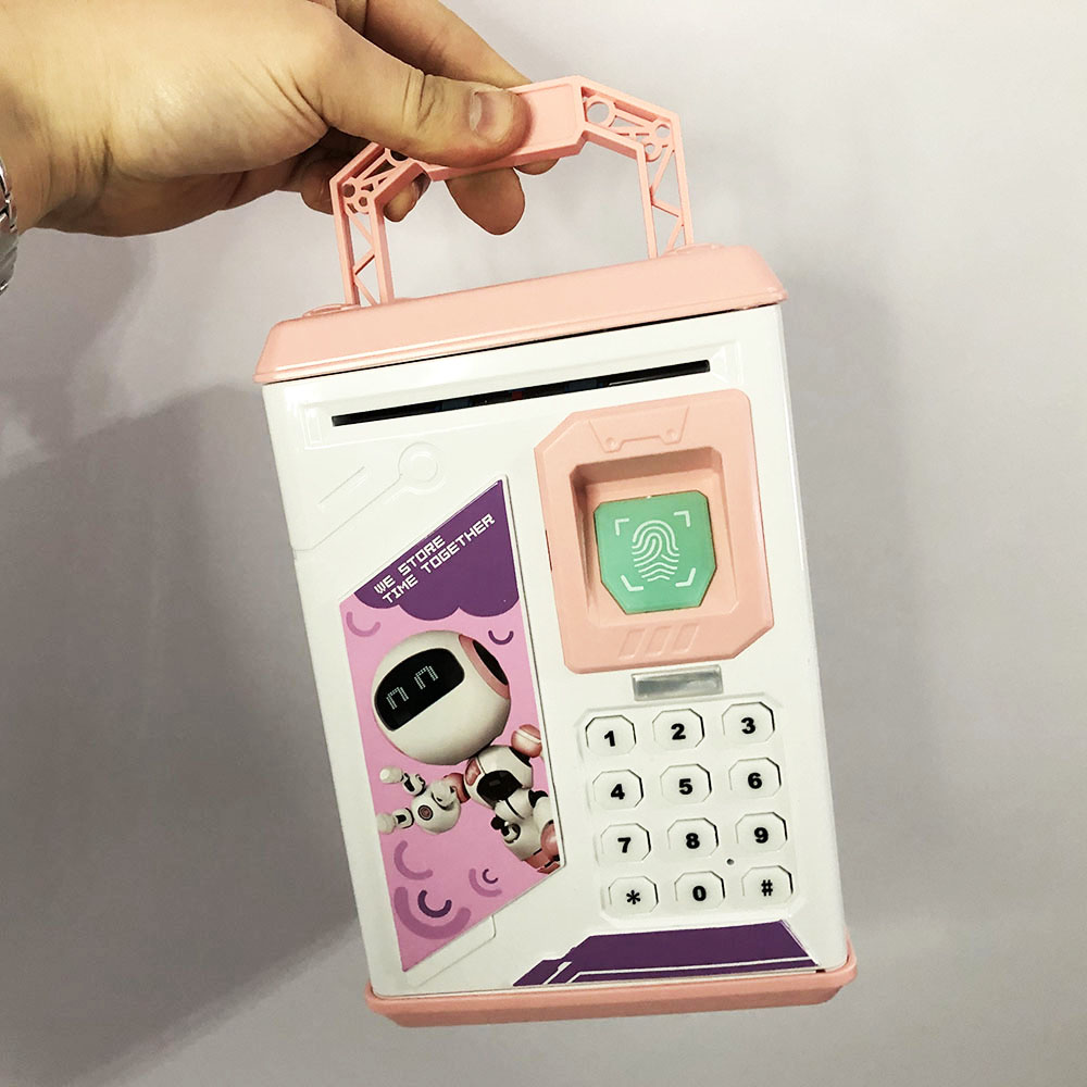 Копилка-сейф ROBOT BODYGUARD с кодовым замком отпечатком пальца и купюроприемником. Цвет: розовый