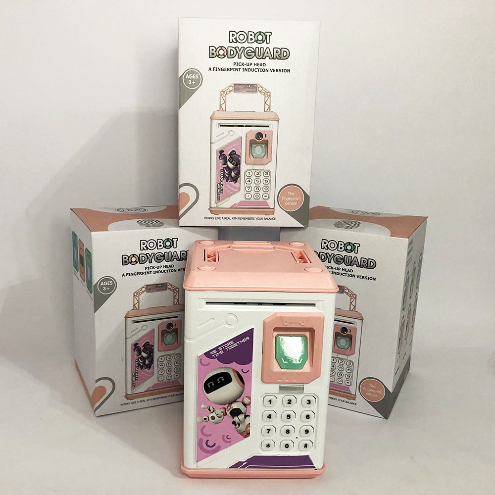 Копилка-сейф ROBOT BODYGUARD с кодовым замком отпечатком пальца и купюроприемником. Цвет: розовый