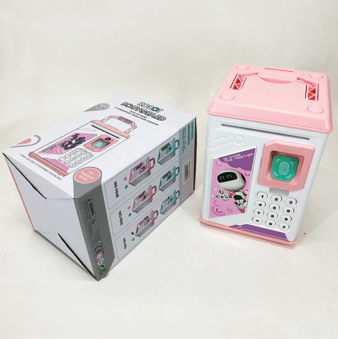 Копилка-сейф ROBOT BODYGUARD с кодовым замком отпечатком пальца и купюроприемником. Цвет: розовый
