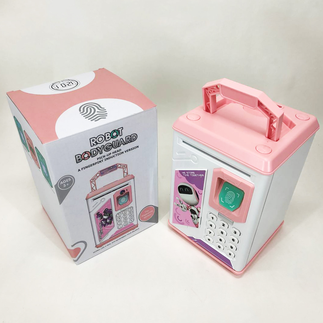 Копилка-сейф ROBOT BODYGUARD с кодовым замком отпечатком пальца и купюроприемником. Цвет: розовый