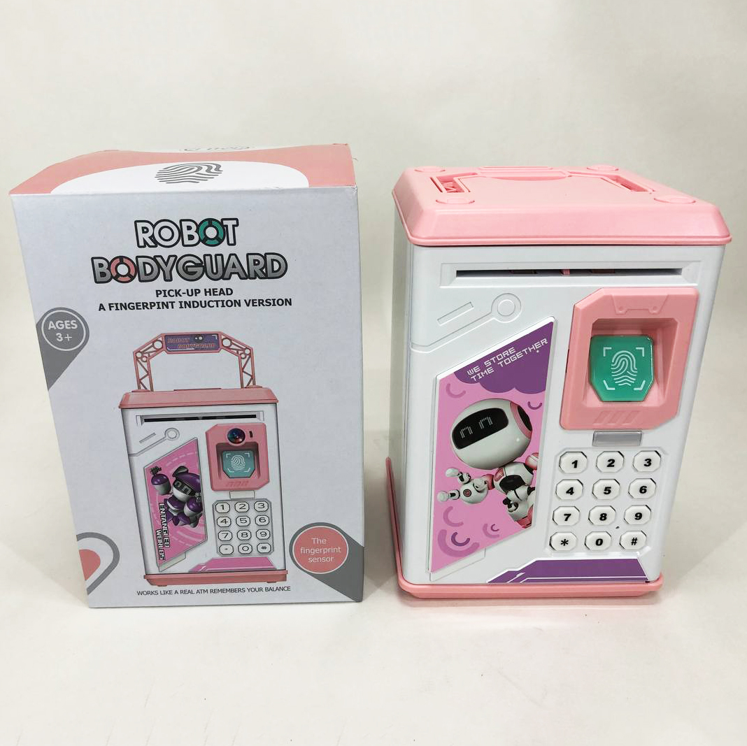 Копилка-сейф ROBOT BODYGUARD с кодовым замком отпечатком пальца и купюроприемником. Цвет: розовый