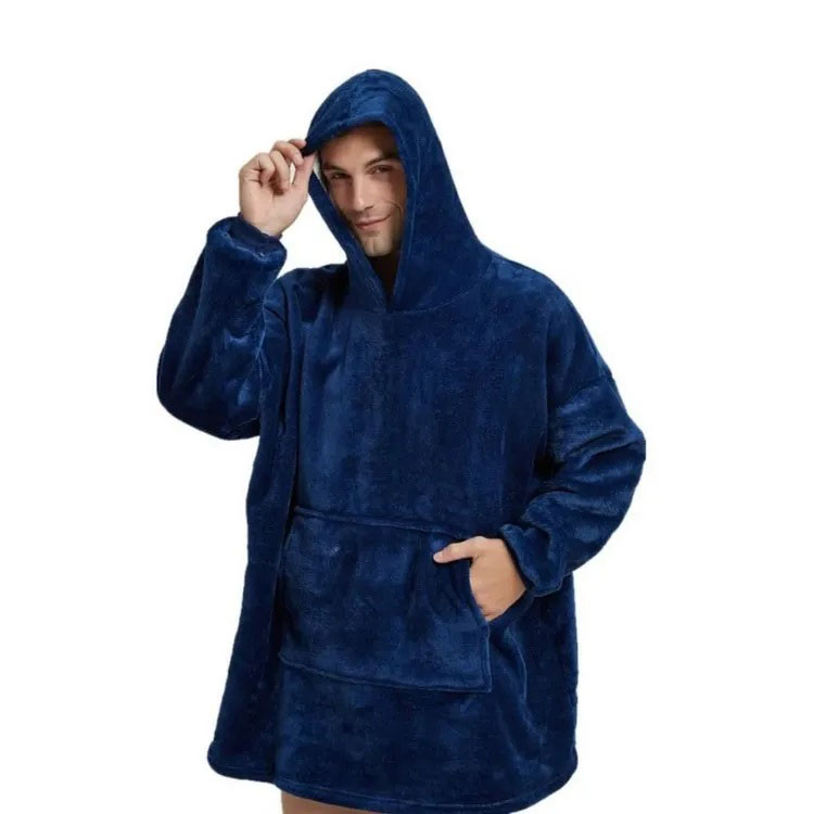 Плед толстовка с капюшоном и рукавами Huggle Hoodie оверсайз. Цвет: синий