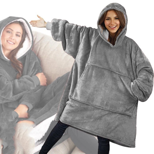 Плед толстовка с капюшоном и рукавами Huggle Hoodie оверсайз. Цвет: серый