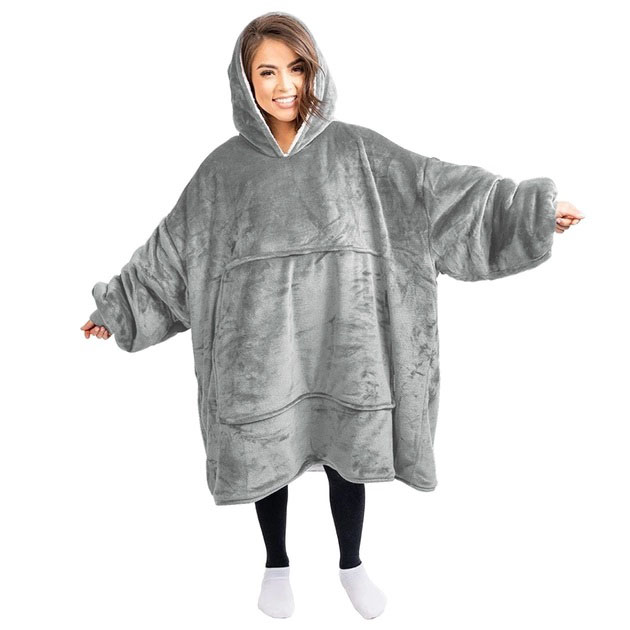 Плед толстовка с капюшоном и рукавами Huggle Hoodie оверсайз. Цвет: серый