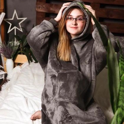 Плед толстовка с капюшоном и рукавами Huggle Hoodie оверсайз. Цвет: серый