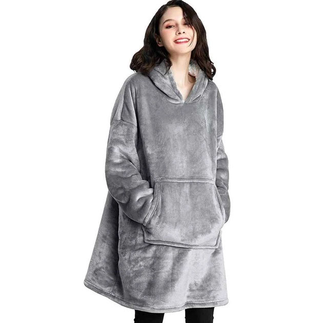Плед толстовка с капюшоном и рукавами Huggle Hoodie оверсайз. Цвет: серый