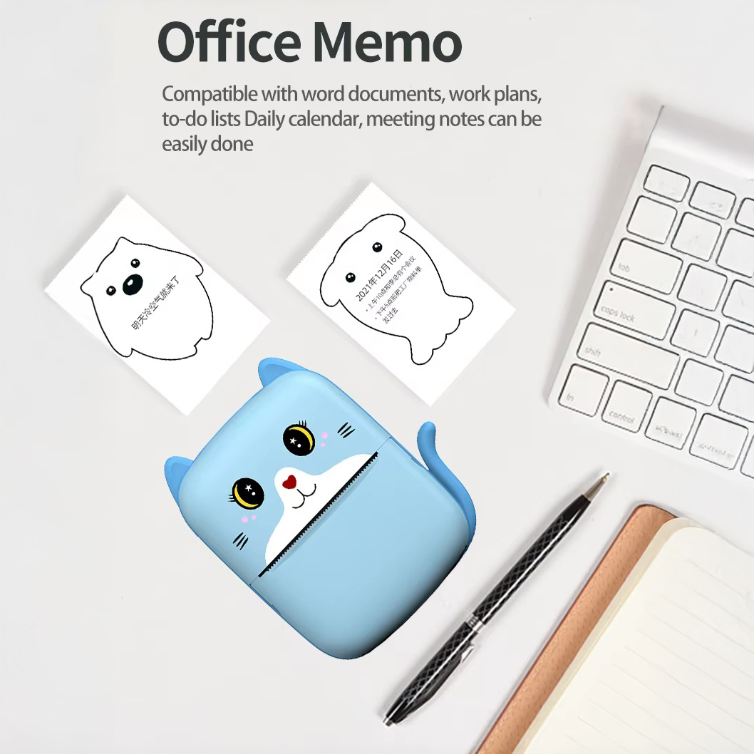 Портативный детский термопринтер с Bluetooth A8 Cat мини принтер для телефона Blue