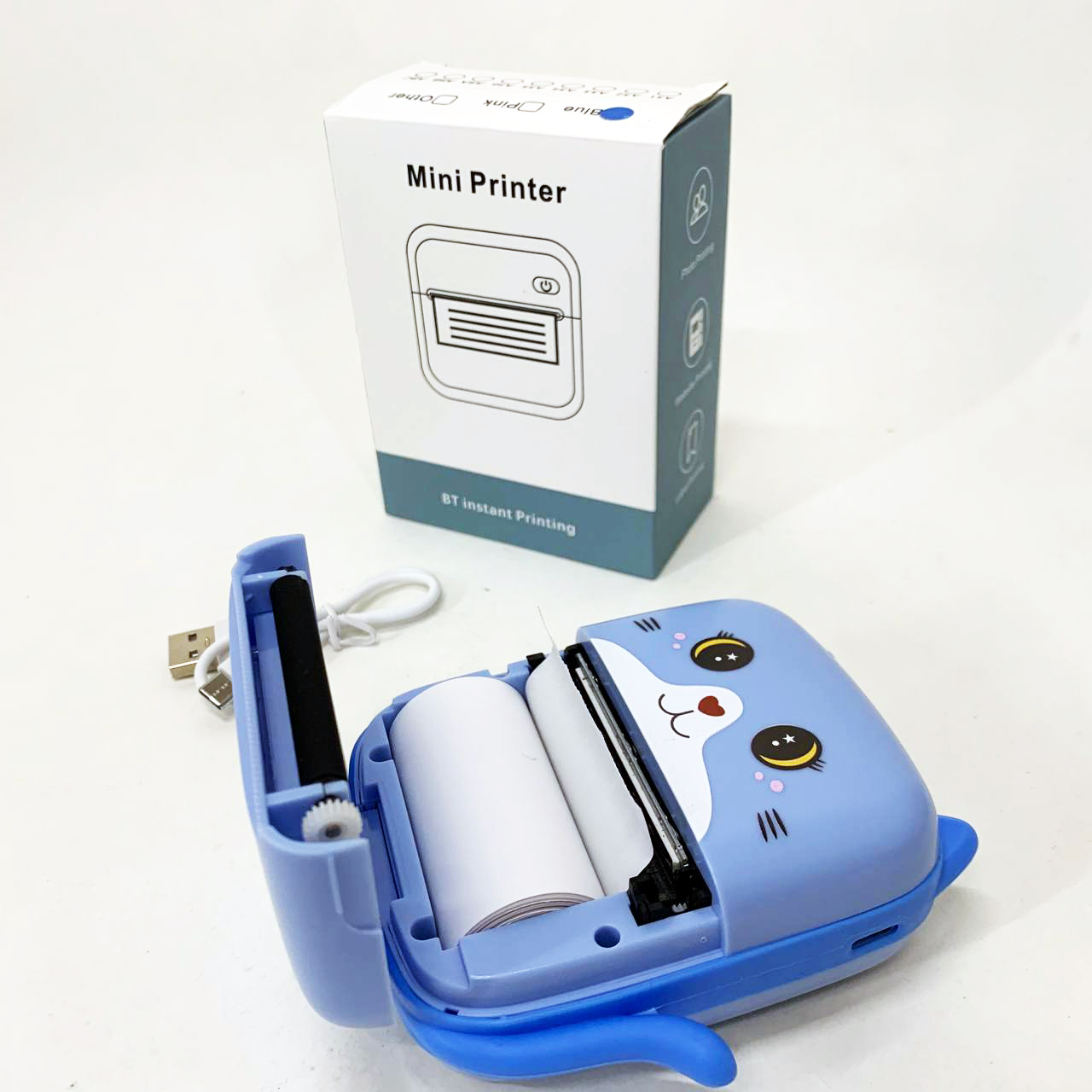 Портативный детский термопринтер с Bluetooth A8 Cat мини принтер для телефона Blue
