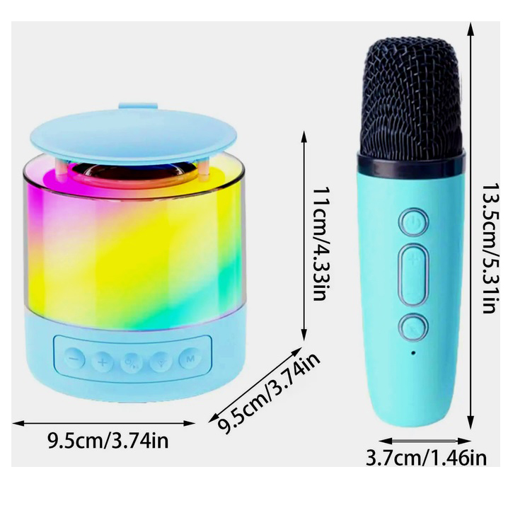 Портативная Bluetooth колонка K19 с подсветкой LED и двумя микрофонами для караоке Blue