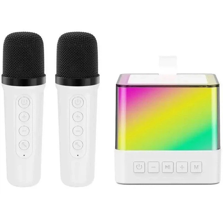 Портативная караоке система с двумя микрофонами Bluetooth акустическая колонка для дома вечеринок White