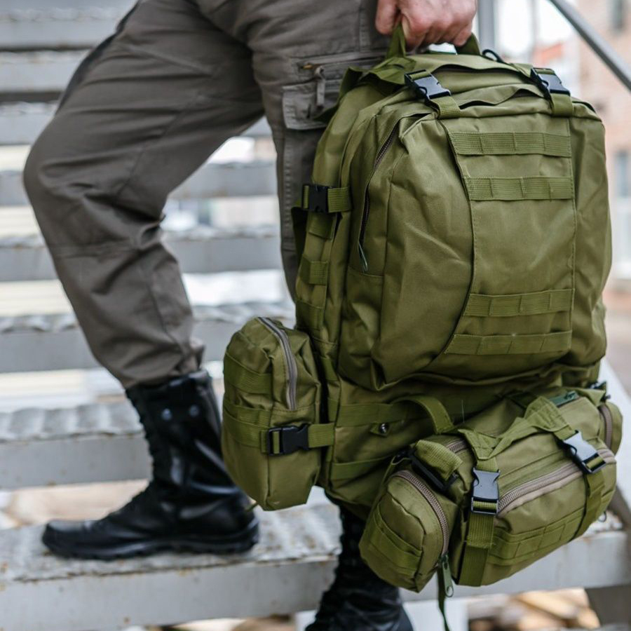 Рюкзак тактический 55л с 3-мя подсумками! Качественный штурмовой для похода путешествий большой рюкзак баул
