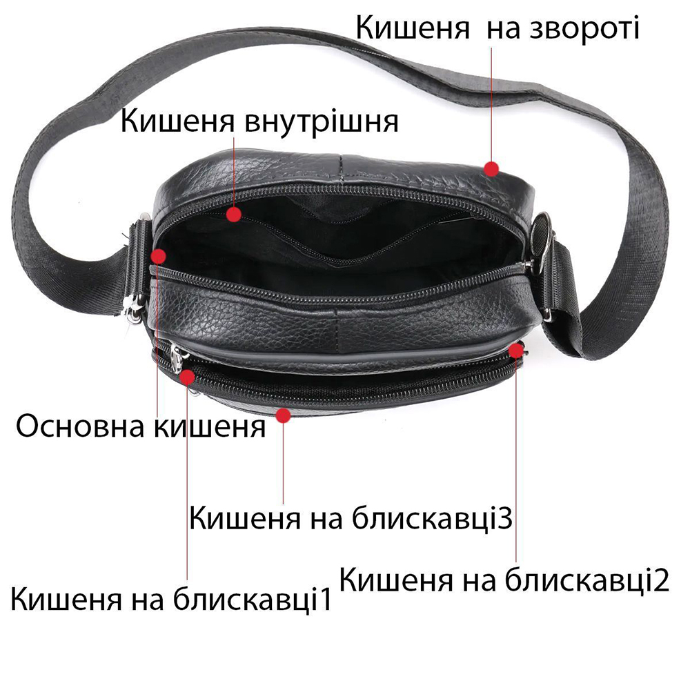 Стильная мужская сумка через плечо из натуральной кожи, компактный размер, много отделений