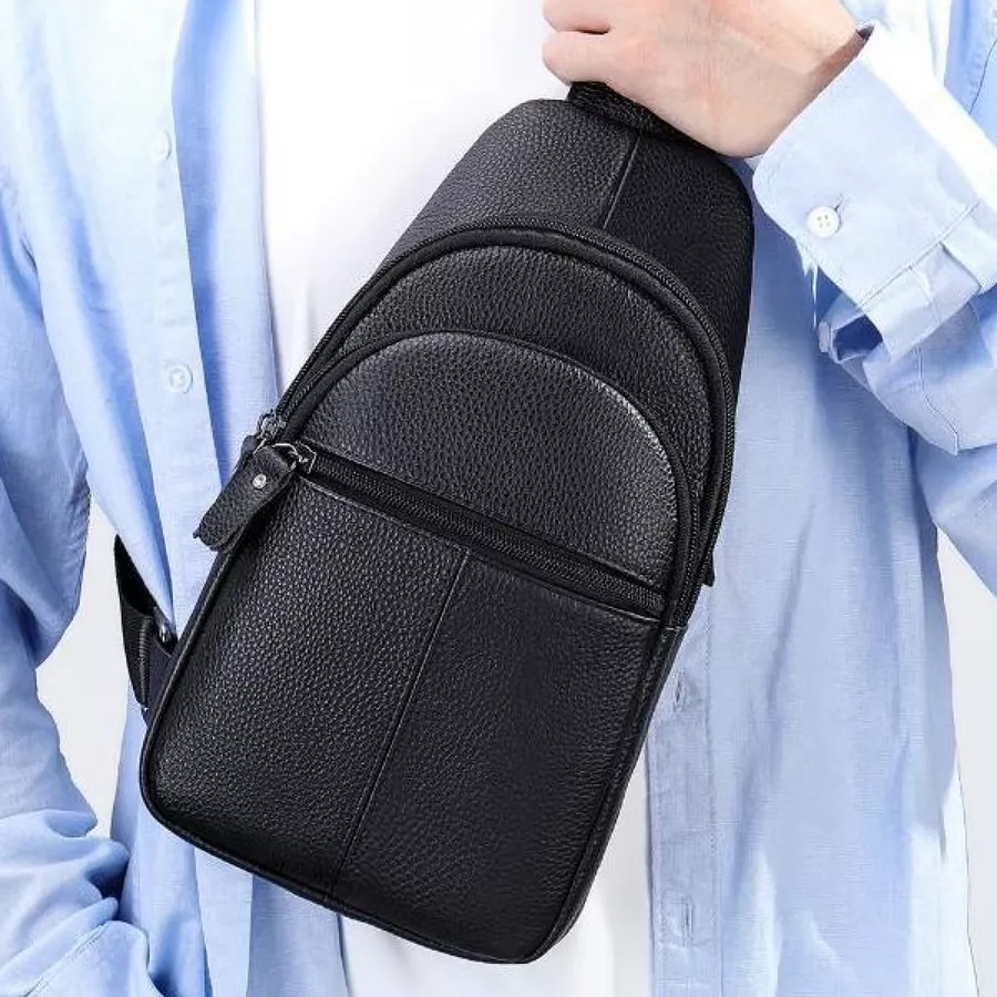 Стильная мужская кожаная сумка через плечо, натуральная кожа флотарь, качественная фурнитура