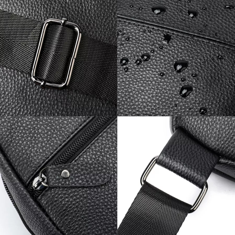 Стильная мужская кожаная сумка через плечо, натуральная кожа флотарь, качественная фурнитура