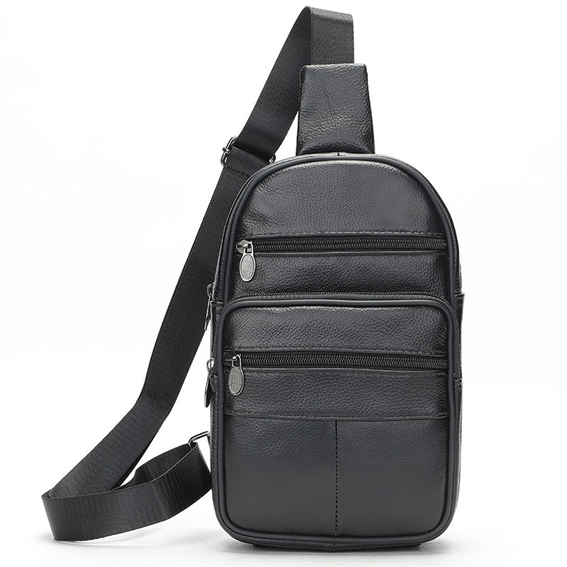 Мужской кожаный слинг через плечо из натуральной итальянской кожи – средний размер, много карманов