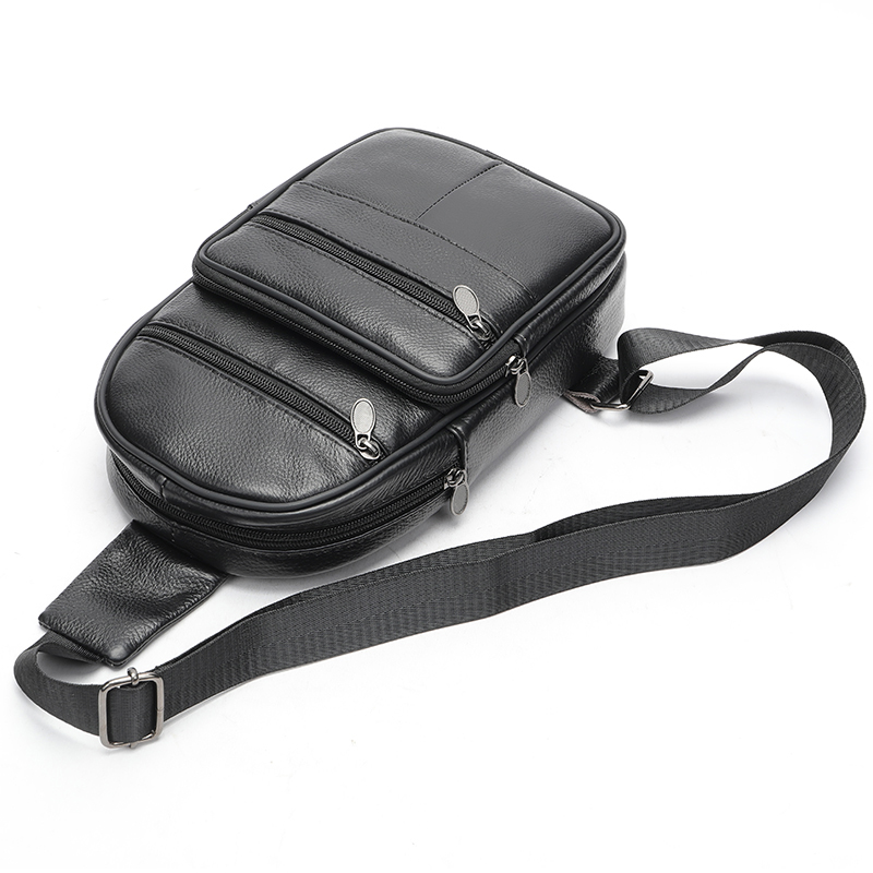 Мужской кожаный слинг через плечо из натуральной итальянской кожи – средний размер, много карманов