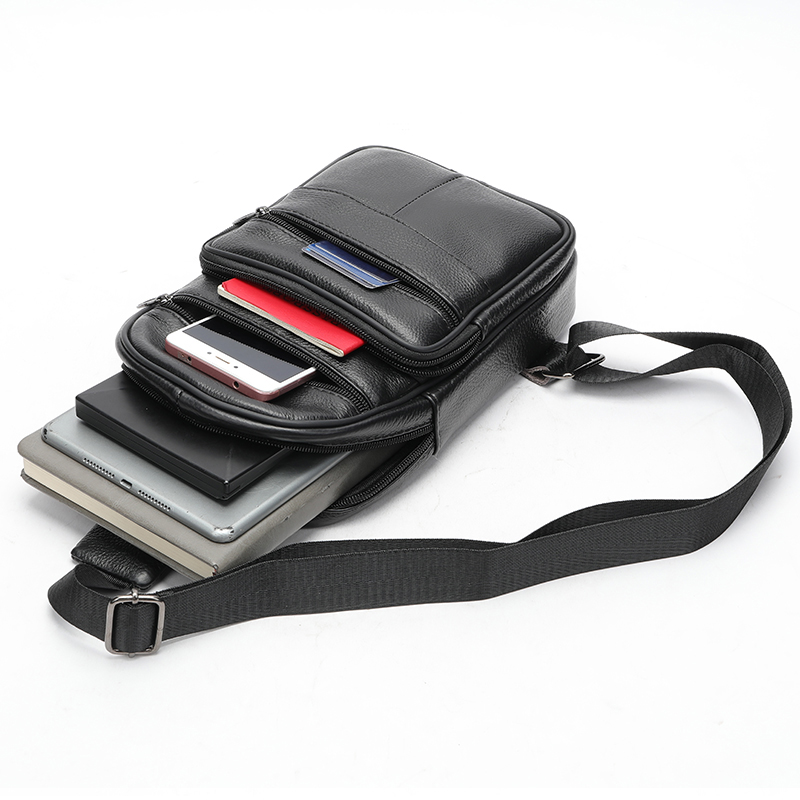 Мужской кожаный слинг через плечо из натуральной итальянской кожи – средний размер, много карманов