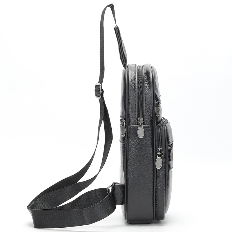 Мужской кожаный слинг через плечо из натуральной итальянской кожи – средний размер, много карманов