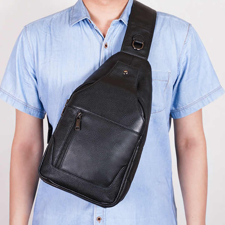 Премиальная мужская кожаная сумка из натуральной итальянской кожи, черная