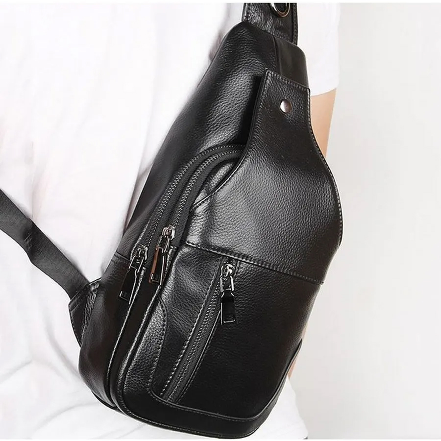 Премиальная мужская кожаная сумка из натуральной итальянской кожи, черная