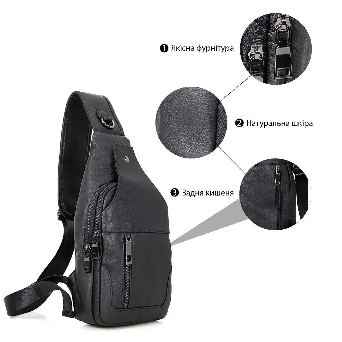 Премиальная мужская кожаная сумка из натуральной итальянской кожи, черная