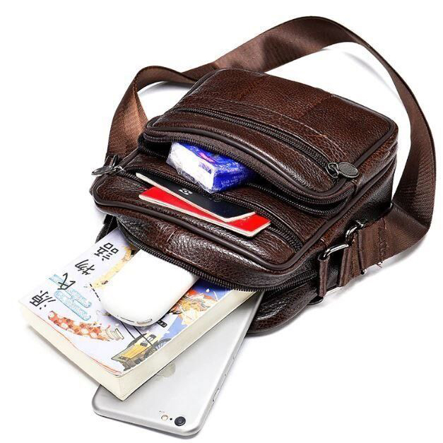 Мужская сумка из натуральной итальянской кожи, коричневая, компактный мессенджер, кроссбоди