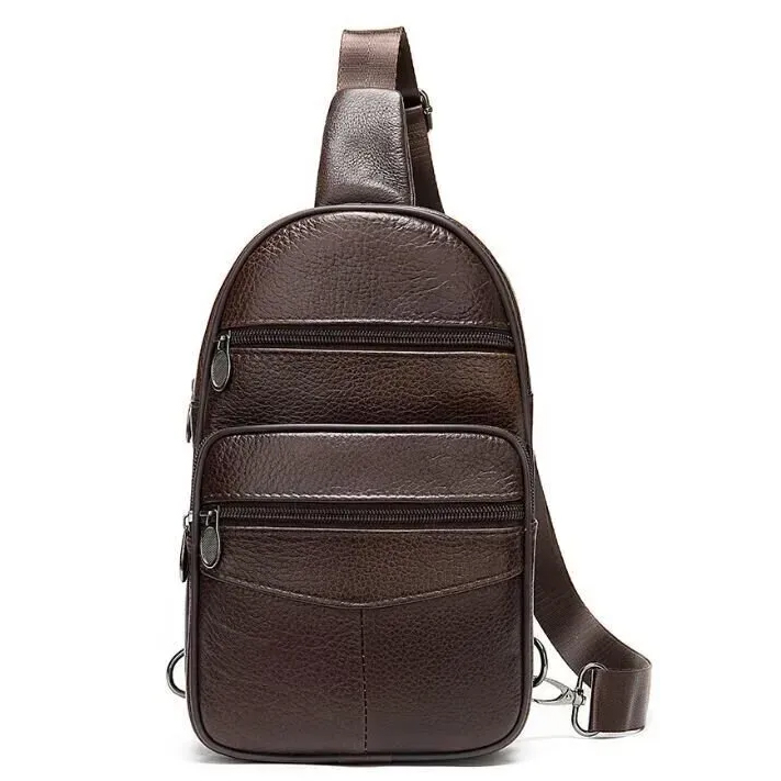 Стильная мужская кожаная сумка слинг среднего размера из качественной итальянской кожи в фирменной упаковке