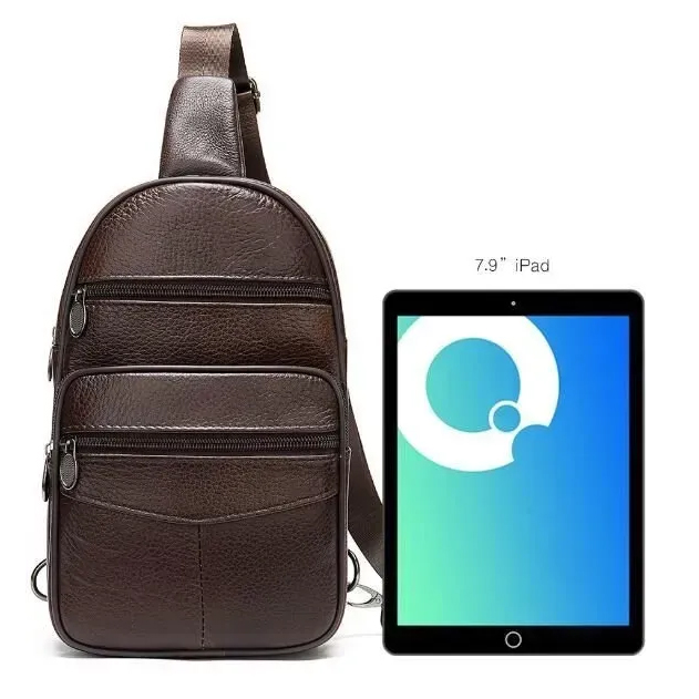 Стильная мужская кожаная сумка слинг среднего размера из качественной итальянской кожи в фирменной упаковке