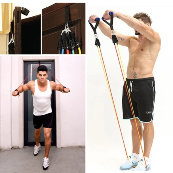 Эспандер резина для зарядок exercise pipe, эспандер резиновый жгут упражнения, Фитнес резинки 5 в 1
