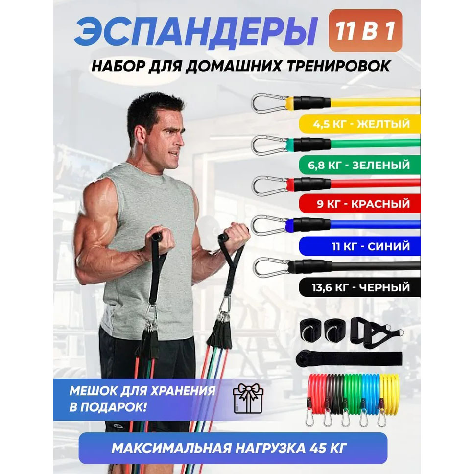Эспандер резина для зарядок exercise pipe, эспандер резиновый жгут упражнения, Фитнес резинки 5 в 1