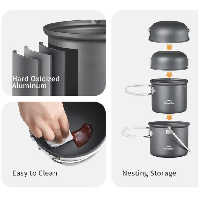 Набор посуды Naturehike NH18T018-G 2 кастрюли, 2 крышки