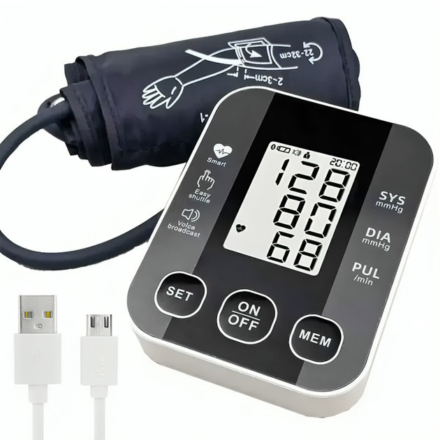 Автоматический тонометр для измерения давления с работой от батареек USB ЖК-дисплеем индикатором заряда